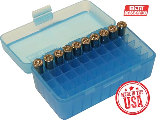 MTM 50 Round Flip-Top Ammo Box 38/357 Cal (Clear Blue) - color: Clear Blue