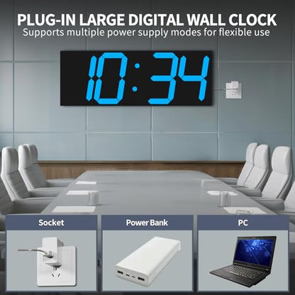 CHKOSDA 18.7in Large Digital Wall Clock,LED Digital Clock with Big Number,Multi-Function Remote Controlled Wall Clock with Timer, Alarm and Calendar Display(Blue) - color: Blue