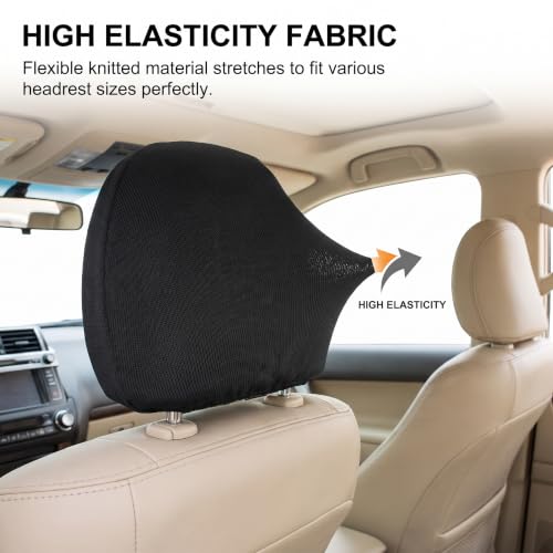2 PCS Car Seat Headrest Covers, 9" x 10.6" Highly Elastic Knitted Car Headrest Protector, Breathable Dustproof Washable Auto Head Rest Sleeve, Universal for Vehicles SUV Truck (Black) - color: Black