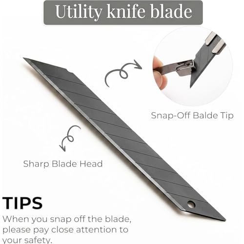 Gebildet 5pcs Black Blade Utility Knife, Right and Left Hand Stainless Steel Lockable Cutter Knife, 9mm Snap Off Blades, 30 Degree Foil Knife, for Foils, Wallpaper, Crafts, Cartons - color: Black Blade 30°