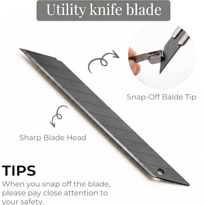 Gebildet 5pcs Black Blade Black Housing Utility Knife, Right and Left Hand Stainless Steel Lockable Cutter Knife, 9mm Snap Off Blades, 30 Degree Foil Knife, for Foils, Wallpaper, Crafts, Cartons - color: Black Blade Knife 30°
