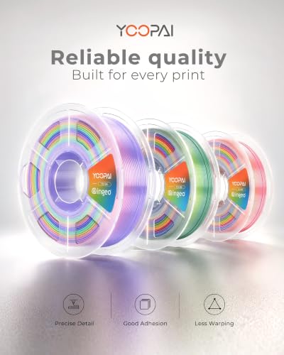 YOOPAI Silk Rainbow PLA Filament 1.75mm, Multicolor Gradient PLA 3D Printer Filament, Glossy Silk Shine, Smooth Printing, Color Changing Filament 1kg Spool (2.2lbs)，Rainbow Silk 03 - color: B-silkpla-1kg-rainbow-03-teal Green, Purple, Magenta Pink, Orange