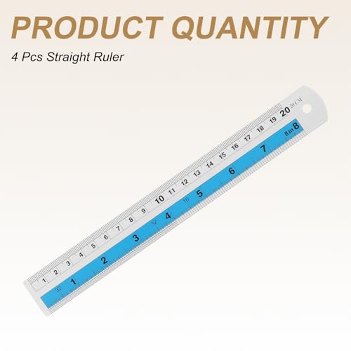 HARFINGTON 4pcs Metal Straight Ruler 20cm Metric SAE Aluminum Alloy Measuring Rulers Scale Tools with Hole for Measure Study Reading Classroom Office, Blue - color: Blue, size: 20cm