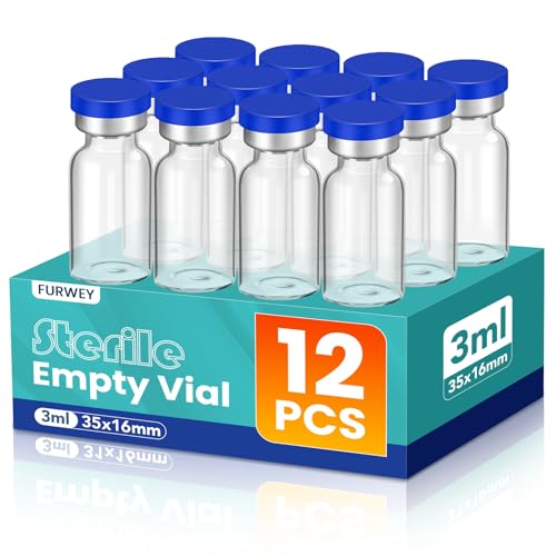 FURWEY 3ML Sterile Vials, Glass Empty Vials for Injection, 12 Pack - size: 3ML-12P