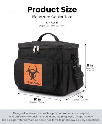 Specimen Transport Tote Bag, Insulated Biohazard Cooler Bags 10 x 7 x 8"