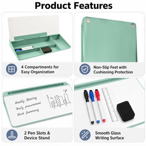 Glass Desktop Whiteboard,Dry Erase Board Buddy Keyboard Stand - color: Green