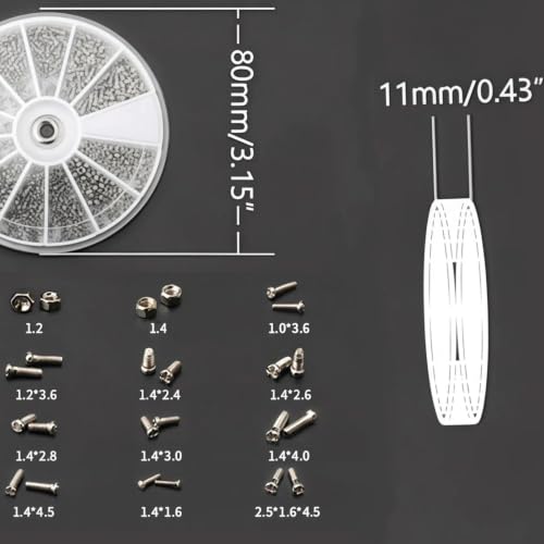 600pcs 12 Kinds of Small Screws Nuts Assortment Kit M1 M1.2 M1.4 M1.6 for Watches Glassess