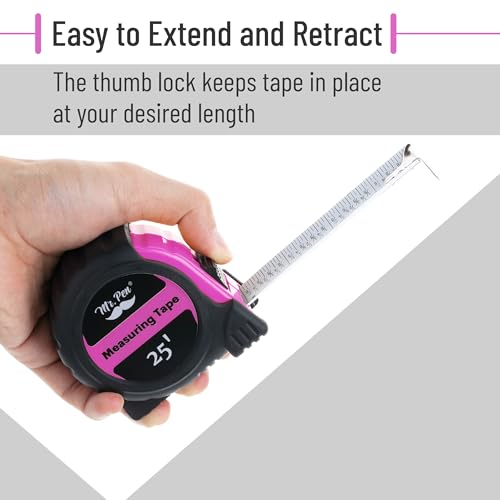 Mr. Pen- Retractable Tape Measure 25 ft, Pink, Easy Read - color: Pink, size: 1 pcs