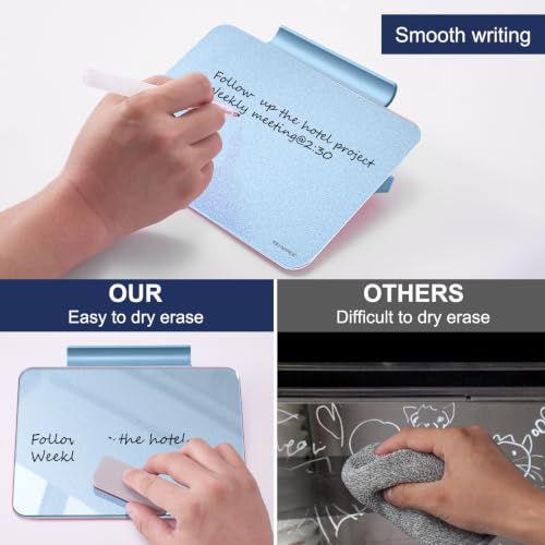 TSJ OFFICE Small Desktop Whiteboard - Glass Dry Erase Board 8 X 6 Inches Tabletop Easel Whiteboard with Stand, Desk Board Buddy for Artist, Teacher and Student - Blue ＆ Gold - color: 8 X 6 Inches - Blue ＆ Gold