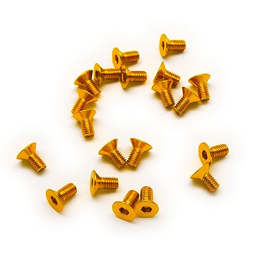 20pcs M3 Countersunk Screws 6063 Aluminum Hex Socket (Anodized Colors) (6mm / 10mm / 16mm / 20mm) (M3x6mm, Gold) - color: Gold, size: M3x6mm
