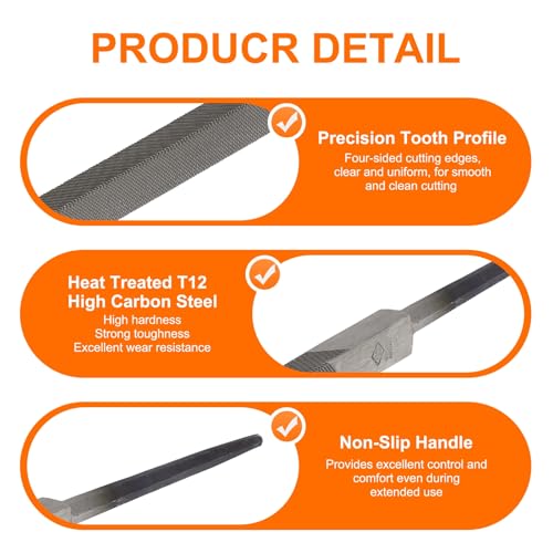 HARFINGTON Triangle Medium Teeth Cut File 12" Double Cut Teeth High Carbon Steel Hand Rasp File Without Handle for Metal Wood Deburring Removing - size: 12", style: Medium
