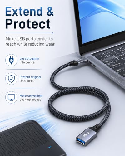 USB Extension Cable 15FT - USB 3.0 Extender Male to Female Cable Grey - size: 15FT