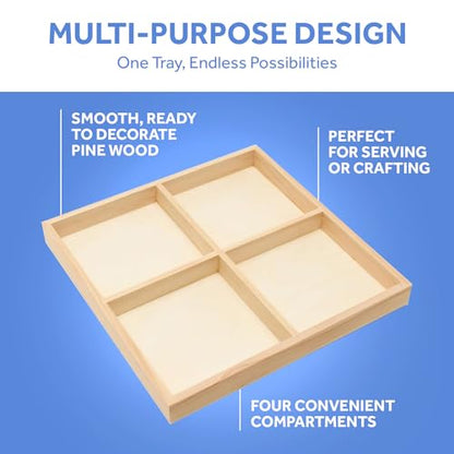 DIY Square Wooden Divided Serving Tray 10 x 10-inch, Pack of 5 4-Section Candy Tray for Vegetable & Fruit Party Platters, by Woodpeckers - size: 10" x 10" 4 Part