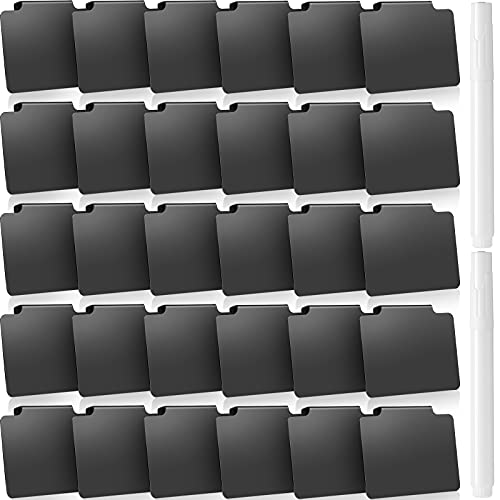 Chinco 32 Pcs Basket Label Clips for Storage Bins, Black Clip, White Pen - style: Black Label Clip, White Pen