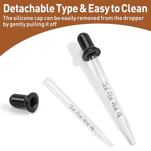 Romeda 10P Eye dropper, 1ml Glass Dropper with Rubber Cap, Clear Dropper Syringe for Liquid Medicine, Essential Oils, Feeding, Lab, Measuring and Transferring