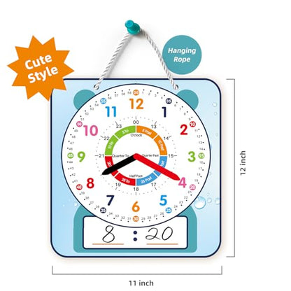 ANCOMEDO 2 Pack Magnetic Writable Dry Erase Teaching Clock, Large 12" Teaching Demonstration Clock for Kids Learning Time with Cute Style for Home School Classroom Supplies(12" x 11") - style: Cute-2pack