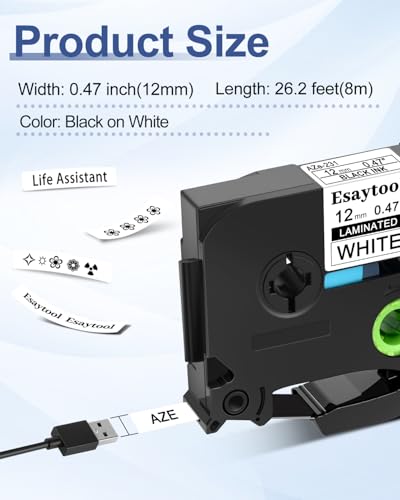 2 Pack Compatible with P-Touch TZe-231 AZE-231 TZ-231 Black on White 12mm 0.47'' Laminated Label Tape Replacement for Ptouch PT-H100 PT-D200 D210 D400 PT-P700 PT-1000 PT-2030 Label Maker - color: Black on White, size: 12mm