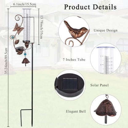 Solar Rain Gauge Outdoor, 7 Inch Tube Hummingbird Rain Gauges - color: Hummingbird