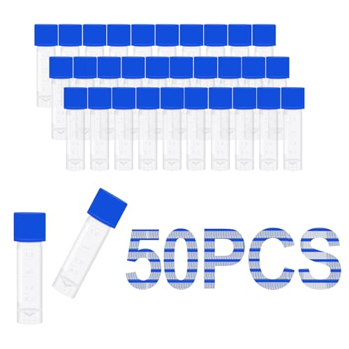 2ml Small Plastic Cryogenic Vials, Leakproof Self-Stand Cryotubes 50pcs Box - size: 50 pcs with 50 well box