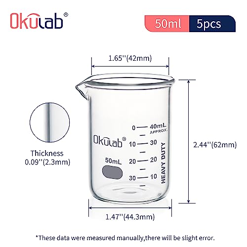 Heavy Duty Glass Beaker Set, Thick-Walled 3.3 Borosilicate Glass Beakers, with Double Scale Printed Graduation, 10pcs of Vol.50ml, HBKG50B10 - style: 10pcs of 50ml