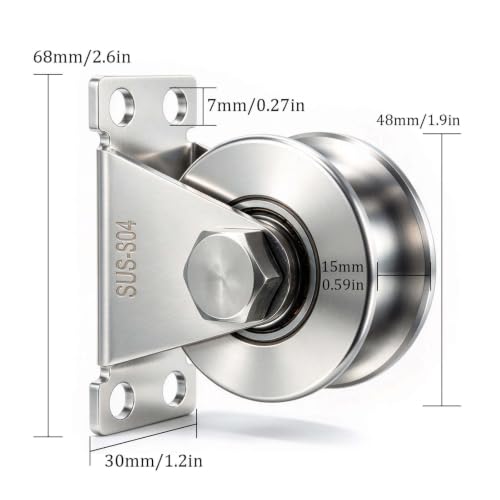 Cable Pulley Wheel Stainless Steel, Duplex Bearings, Rope Pulley for Pulley System, Gym Equipment, Sliding Gate, 1 Pack - size: 48mm_1 PCS