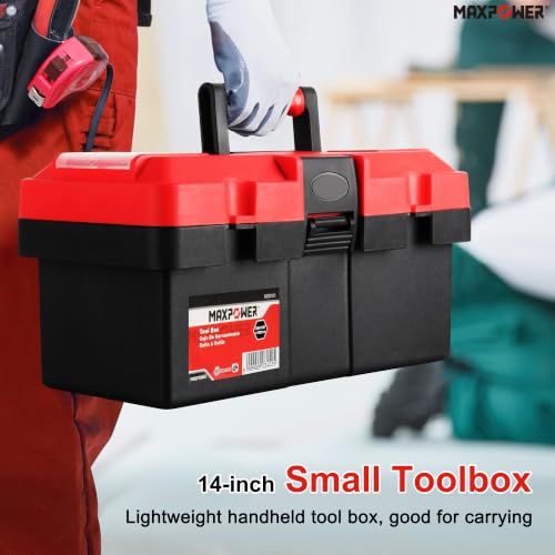 MAXPOWER Small Tool Box, 14-inch Plastic Tool Boxes with Handle - color: Red, size: 14”