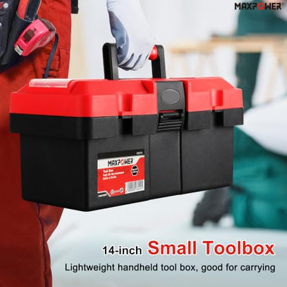 MAXPOWER Small Tool Box, 14-inch Plastic Tool Boxes with Handle - color: Red, size: 14”