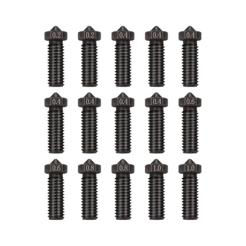15PCS Hardened Nozzles Kit for Anycubic Vyper, 3D Printer 7PCS 0.4mm Nozzles and 2PCS 0.2mm, 0.6mm, 0.8mm Wear Resistance Nozzles Kit for Anycubic Vyper, Kobra Plus, Kobra Max - style: Vyper Harden Steel Multi Size