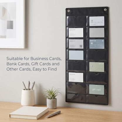 1 Pack 3" x 5" Index Card Holder Sleeve 16 Slots for Office, Black - color: Black