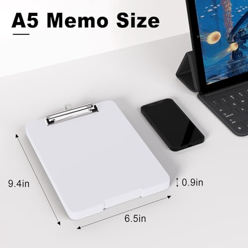 Hongri A5 Clipboard with Storage, Metal Retractable Pen Holder, White - color: White