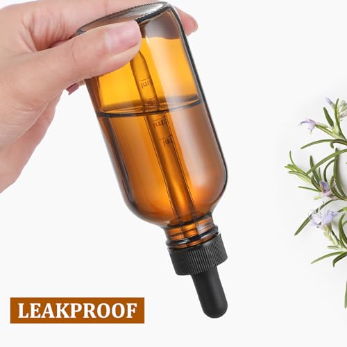 4 oz Dark Amber Glass Dropper Bottles with Measured Dropper, 4 Pack- 120ml Thick Tincture Bottle with Measurement Eye Droppers, Leakproof Essential Oils Bottle for Health, Personal Care & Beauty - color: Amber