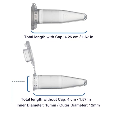 Kashi Scientific 1.5mL Clear Microcentrifuge Tube with Safety Lock Snap Cap Safety with Graduation, Lab Grade Polypropylene Plastic [1.5mL Safelock, 500] - size: 1.5mL, SafeLock