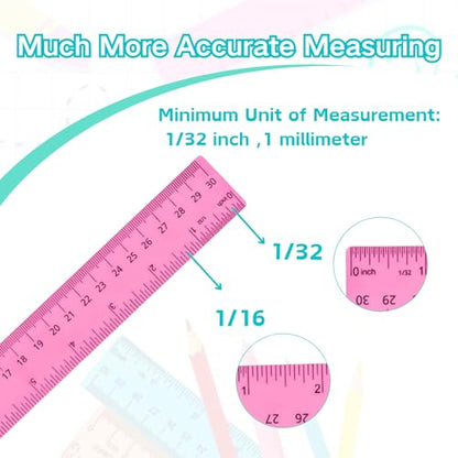 12 Inch Plastic Rulers, Color Clear Rulers for Kids, School, Office, 7PCS - size: 12 Inches