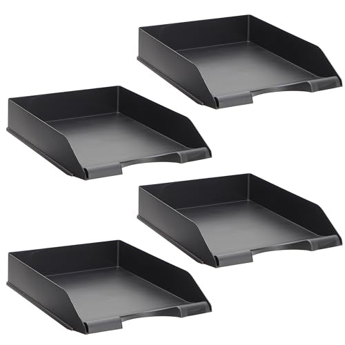 Stockroom Plus Letter Tray - Stackable Desk Organizer Trays - Desktop File Organizer - Mail & Document Storage - Pack of 4, Black, 10 x 13.5 x 2.5 in - color: Black