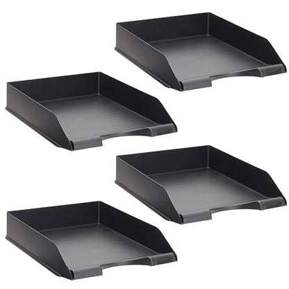 Stockroom Plus Letter Tray - Stackable Desk Organizer Trays - Desktop File Organizer - Mail & Document Storage - Pack of 4, Black, 10 x 13.5 x 2.5 in - color: Black