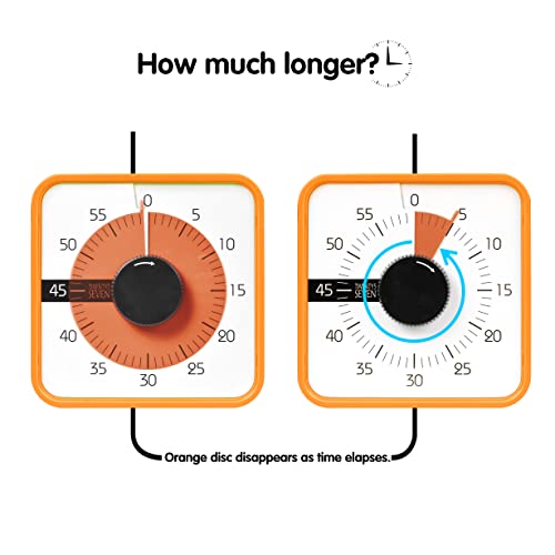 TWENTY5 SEVEN Countdown Timer 7.5 inch; 60 Minute 1 Hour Visual Timer – Classroom Teaching Tool Office Meeting, Mechanical Countdown Clock for Kids Exam Time Management Magnetic, Orange - color: Orange