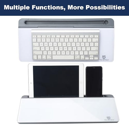 Small Desktop Glass Whiteboard Dry-Erase-Board - Computer Keyboard Stand White Board Surface Pad with Drawer, Desk Organizers with Accessories for Office, Home, School Supplies - Grey - color: Grey