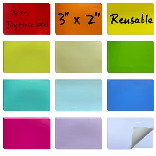 Mr-Label - 24pcs 3"x2" Reusable Dry Erase Labels – Rewritable Sticky Notes – Wash to Clean Identify Tags - for Office Organization, Home Sorting, and Classroom Management(12 Colors-Thin, 3"x2") - color: 12 Colors-thin, size: 3"x2"