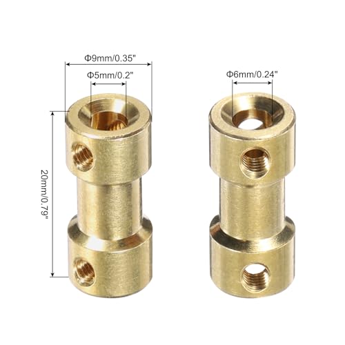MECCANIXITY 2 Pcs 5mm to 6mm Brass Shaft Coupling Joint Connector with Screws and Hex Wrench Flexible Motor Shaft Coupler for Car Wheels Tires Shaft Motor - size: 5mm to 6mm