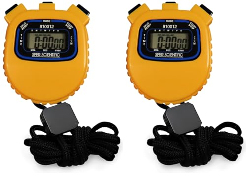 Sper Scientific Water Resistant Stopwatch 810012 - Digital Timer with Split Interval Function, 12/24 Hour Alarm Clock & Calendar for Sports, Labs, Fitness, and More - 2 pc - size: 2 Pack