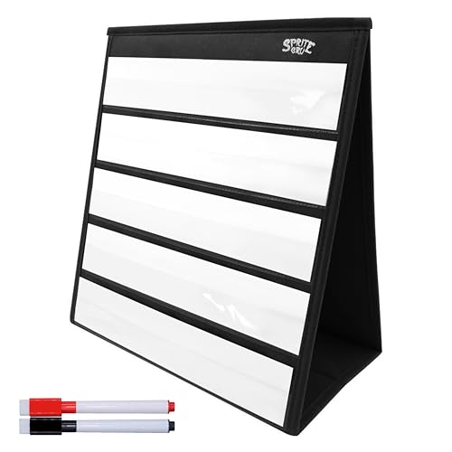 Black Tabletop Desktop Pocket Chart with Bonus 20X Dry Erase Cards. Double Sided and Self-Standing (13” X 12”) - color: Black, size: Blank Cards