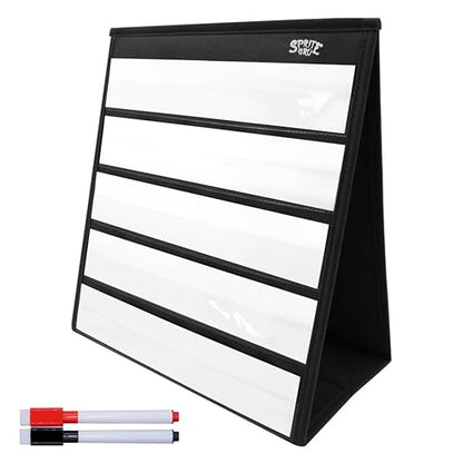 Black Tabletop Desktop Pocket Chart with Bonus 20X Dry Erase Cards. Double Sided and Self-Standing (13” X 12”) - color: Black, size: Blank Cards