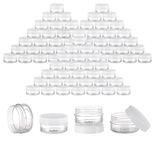 100 Count Mini Makeup Sample Containers with Lids 10g Plastic Cosmetic Containers Refillable Traveling Jars for Skin Care Products - White - color: White, size: 10g (100 Count)