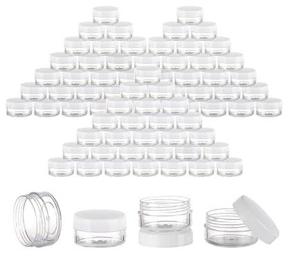 100 Count Mini Makeup Sample Containers with Lids 10g Plastic Cosmetic Containers Refillable Traveling Jars for Skin Care Products - White - color: White, size: 10g (100 Count)