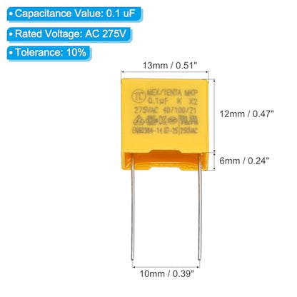 PATIKIL Safety Capacitors 12Pack 0.1uF AC 275V 10mm Pin Pitch 13x12x6mm - size: 10mm Pin Pitch, style: 0.1uF