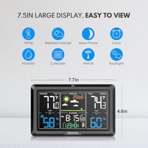 Newentor Weather Station Wireless Indoor Outdoor, Black, 3 sensors - color: Black, size: 3 Sensors