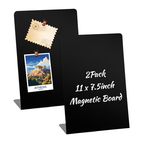 2 Pack Magnetic Bulletin Board with Easel Stand, 11 x 7.5 Inch Magnetic Metal Board for Tabletop, Memo Display Boards for Home, School, Kitchen, Office, Black