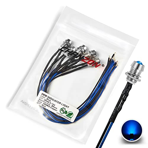 CHANZON 5 pcs 8mm Panel Mount + 5mm LED Colored Blue Pilot Diode Light 12V - color: E) Blue (5pcs)