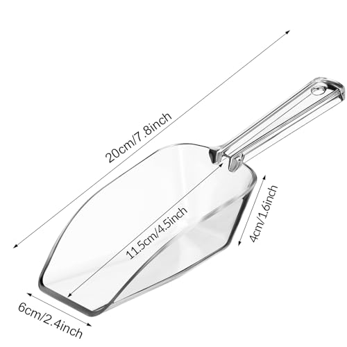 Hestya 4 Pcs Multi Purpose Clear Plastic Scoops for Candy Buffet Acrylic Kitchen Ice Food Popcorn Scoops for Protein Powders, Ice Cream, Coffee, Tea Jar (7.8 Inch)