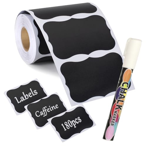 Chalkboard Labels -180pcs Removable Blackboard Stickers with 1 Chalk Marker - color: Wavy-180 Pcs